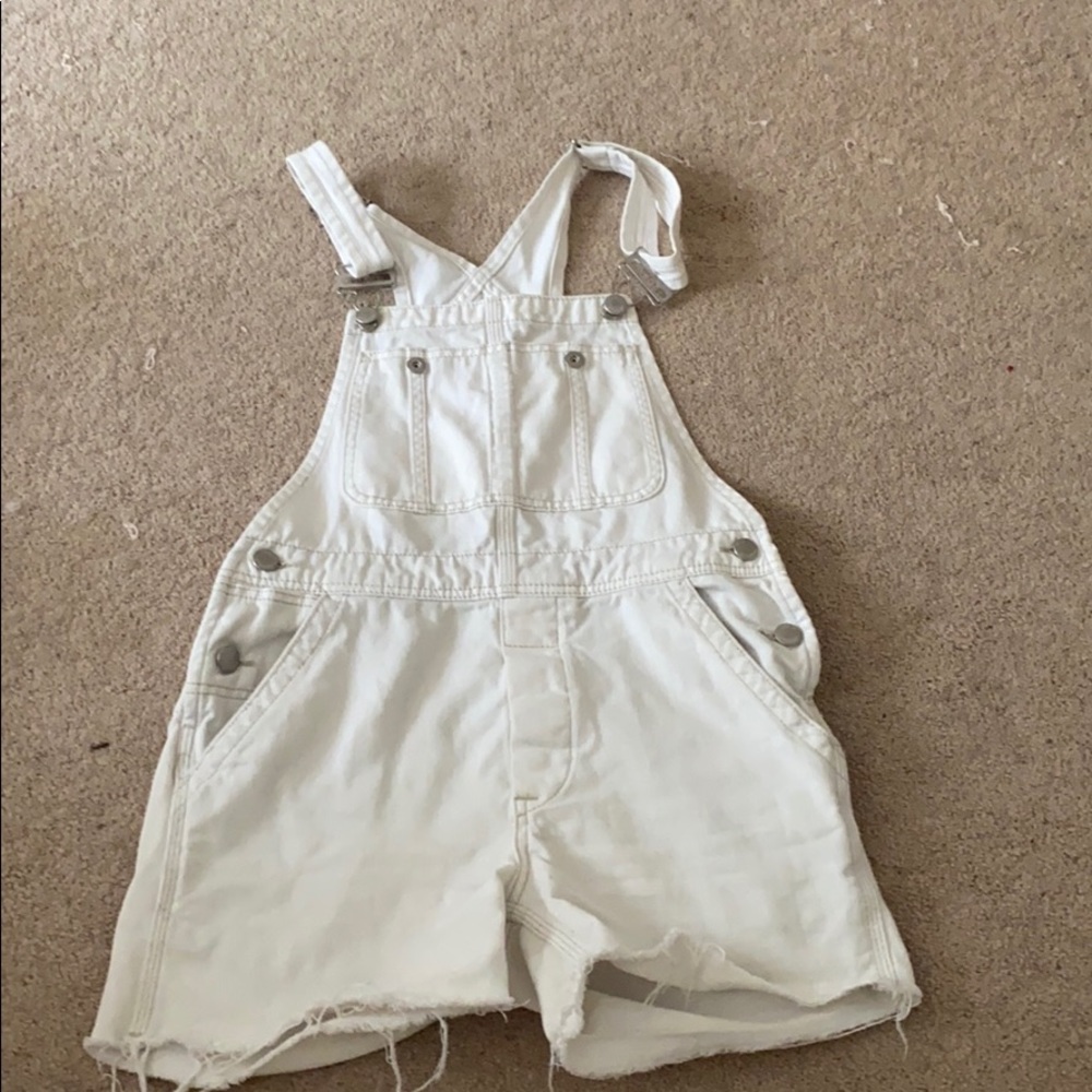 Free People White Distressed Overalls